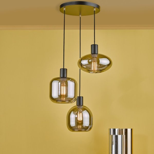 Dar Lighting Aiden 3 Light Cluster Pendant Light In Satin Black Finish With Smoked Glass AID0310