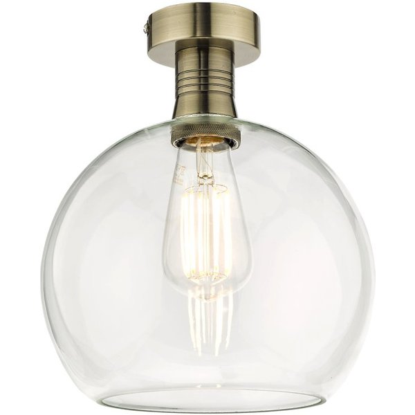 Dar Lighting Emerson Semi Flush Ceiling Light In Antique Brass With Round Clear Glass EME4875-E03