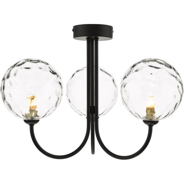 Dar Lighting Jared 3 Light Semi Flush Ceiling Light In Matt Black With Round Clear Dimpled Glass JAR0322-12
