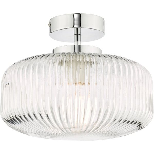 Dar Lighting Riva Bathroom Semi Flush Ceiling Light In Chrome With Ribbed Glass Shade IP44 RIV5208