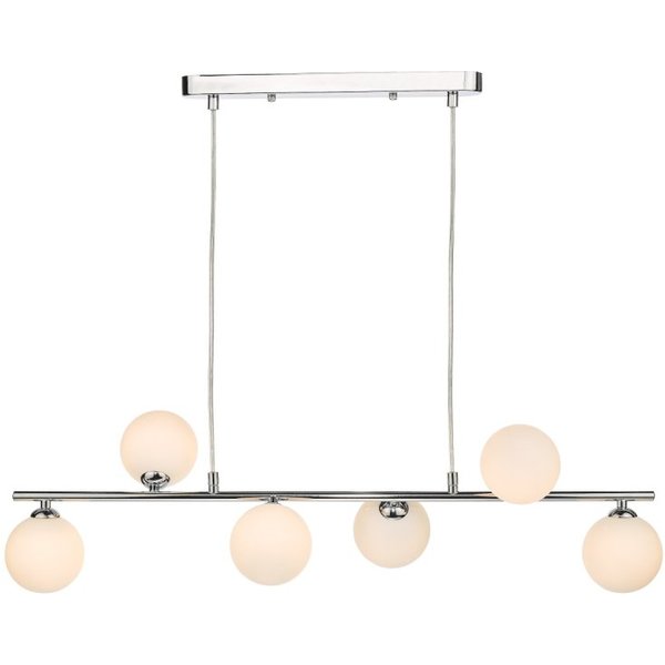 Dar Lighting Spiral 6 Light Bar Pendant Light In Polished Chrome With Opal Glass SPI6450-02