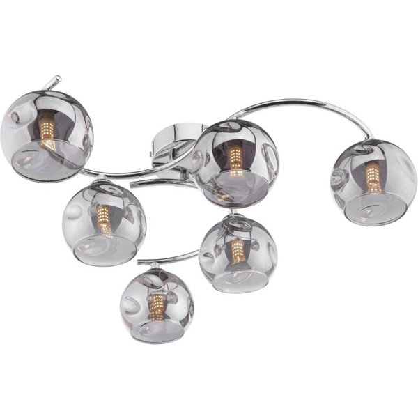 Dar Lighting Nakita 6 Light Semi Flush Ceiling Light In Polished Chrome With Smoked Dimpled Glass NAK6450-15