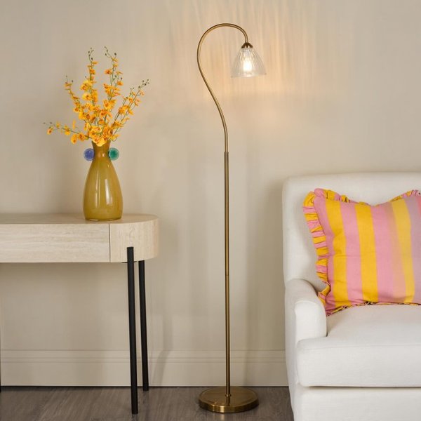 Dar Lighting Glynis Floor Lamp In Bronze With Ribbed Glass Shade