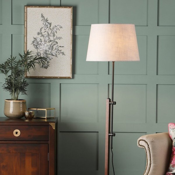 Laura Ashley Burdale Adjustable Dark Wood Floor Lamp With Industrial Brass Detail Base Only LA3756225-Q