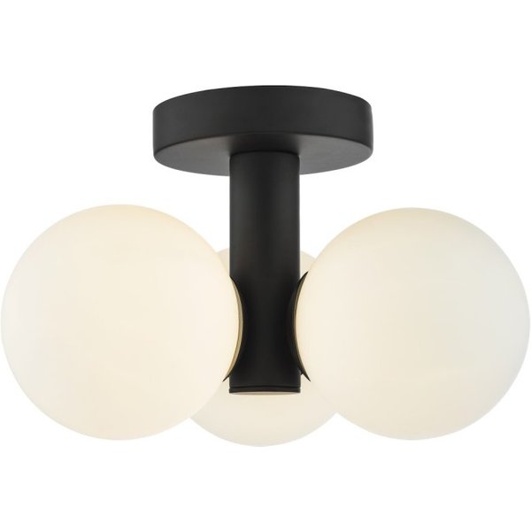 Dar Lighting Blake Bathroom 3 Light Semi Flush Ceiling Light In Black With Opal Glass Shades IP44