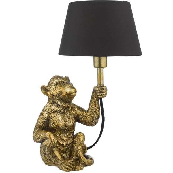 Dar Lighting Zira Monkey Sculpture Table Lamp In Gold Finish With Black Faux Silk Shade