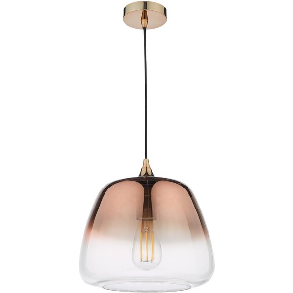 Dar Lighting Klaxon Single Ceiling Pendant In Copper Finish With Copper Ombre Glass