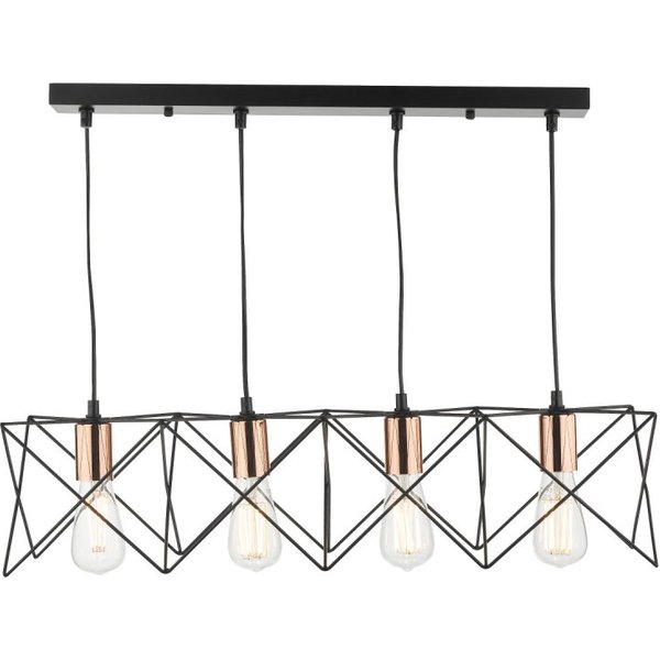 Dar Lighting 4 Light Bar Ceiling Pendant Light In Black Finish With Copper Detail