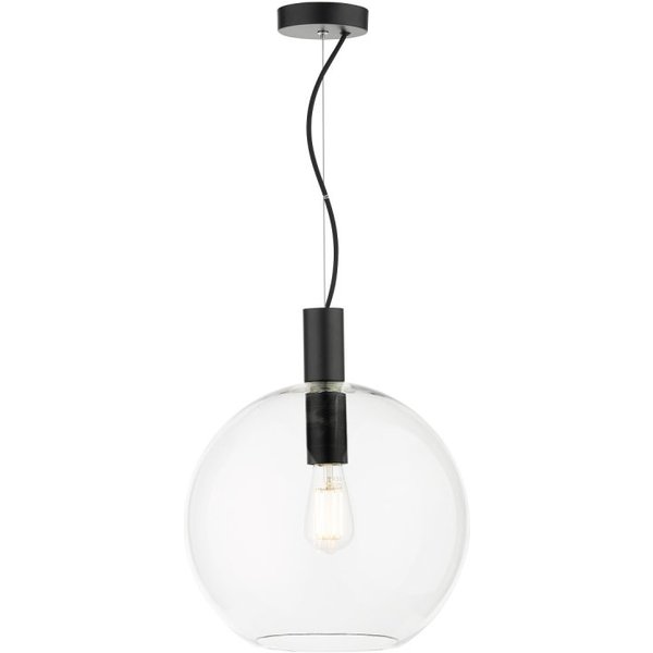 Dar Lighting Zula Ceiling Pendant Light In Matt Black Finish With Round Clear Glass Shade