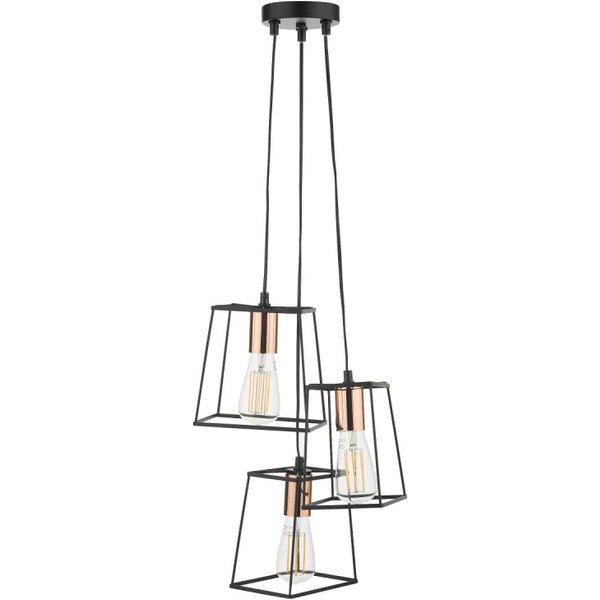 Dar Lighting Tower 3 Light Cluster Ceiling Pendant In Matt Black And Copper