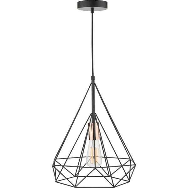 Dar Lighting Sword Single Ceiling Pendant Light In Black Finish With Copper Detail