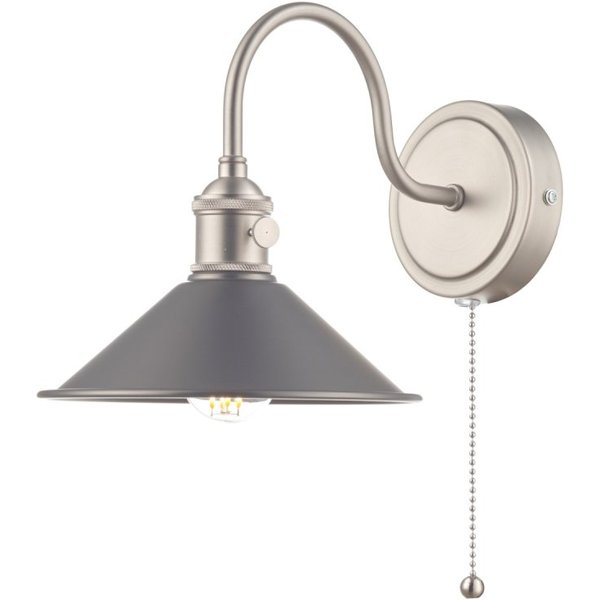 Dar Lighting Hadano Single Wall light In Antique Chrome With Pewter Shade