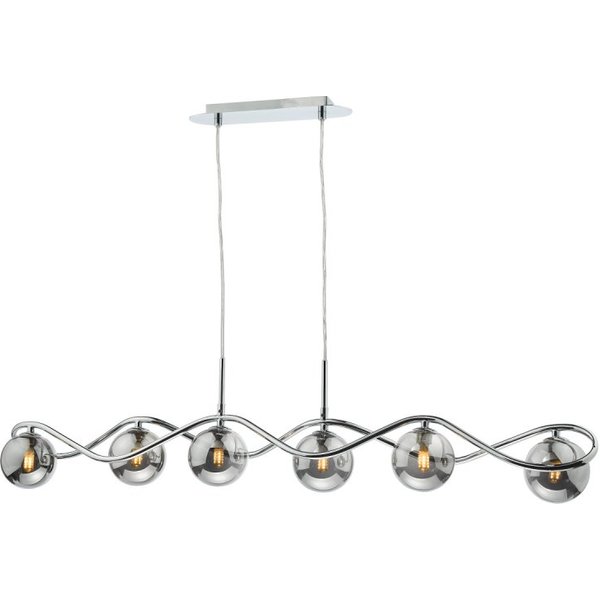 Dar Lighting Lysandra 6 Light Bar Ceiling Pendant Light In Polished Chrome With Smoked Glass