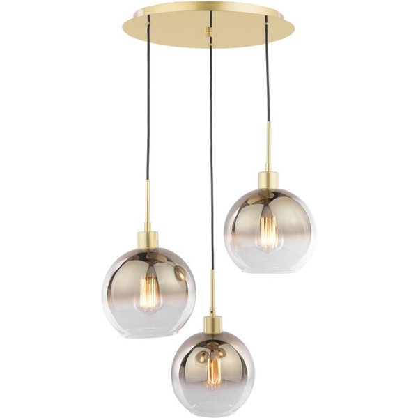 Dar Lighting Lycia 3 Light Cluster Pendant Light In Satin Gold With Gold Ombre Glass