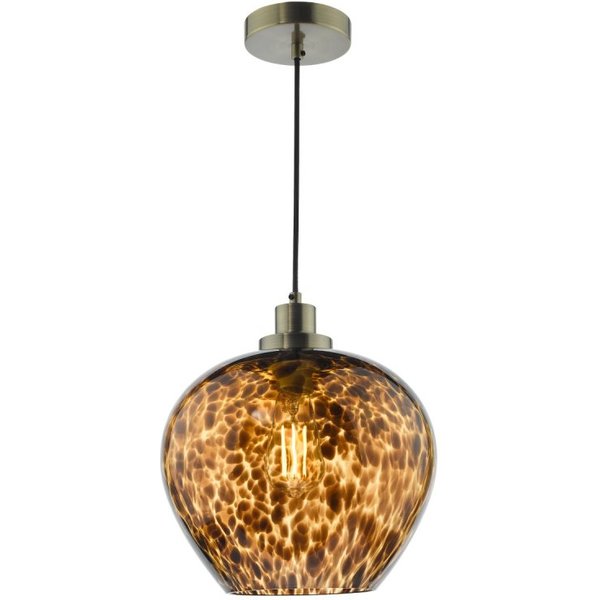 Dar Lighting Leandra Ceiling Pendant Light In Antique Brass Finish With Tortoiseshell Glass