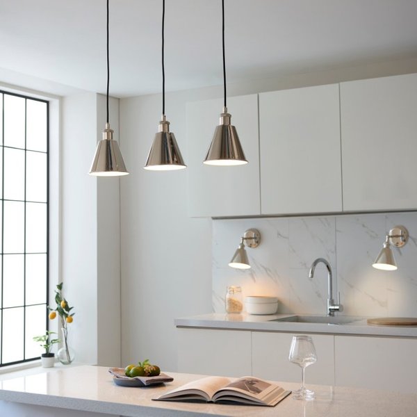 Cannes 3 Light Linear Ceiling Pendant Light In Bright Nickel Finish
