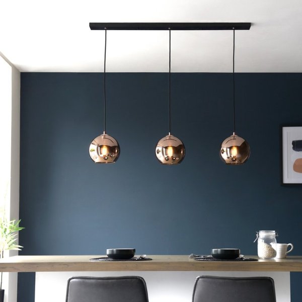 Endon 102929 Boli 3 Light Linear Ceiling Pendant In Matt Black With Copper Mirrored Glass