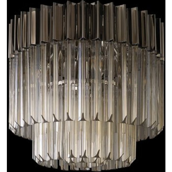Prestige Metro Flush Ceiling Light In Polished Nickel With Cognac Sculptured Glass 45cm