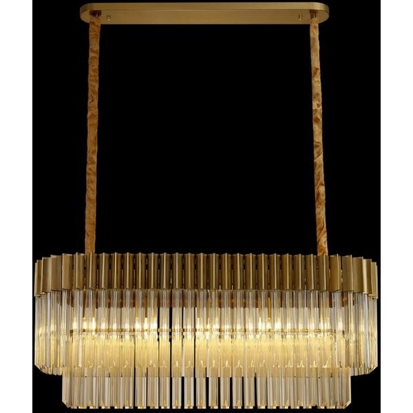Prestige Metro Rectangular Ceiling Pendant Light In Brass With Clear Sculptured Glass 100cm