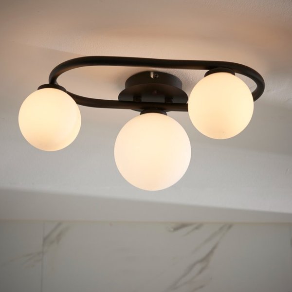 Endon 93524 Pulsa 3 Light Bathroom Semi Flush Ceiling Light In Matt Black With Matt Opal Glass IP44