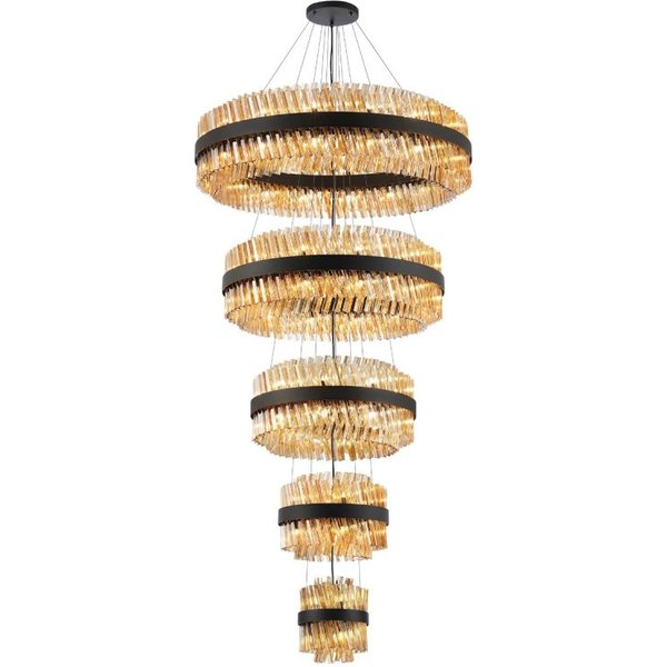 Hampton 5 Tier Ceiling Pendant Light In Satin Black With Amber Glass 25+40+60+80+100cm