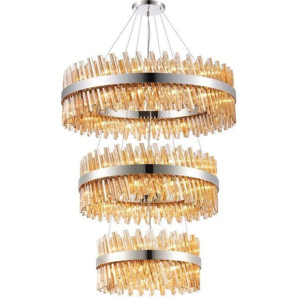 Hampton 3 Tier Ceiling Pendant Light In Polished Nickel Finish With Amber Glass 60+80+100cm