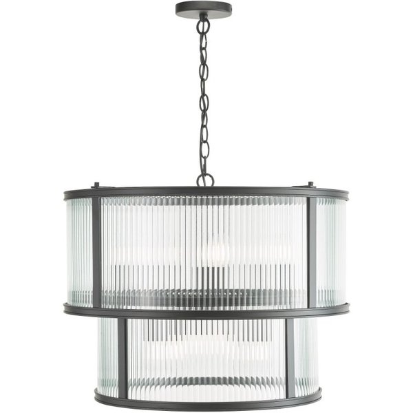 Dar Lighting Bianka 6 Light Ceiling Pendant In Matt Black With Ribbed Glass