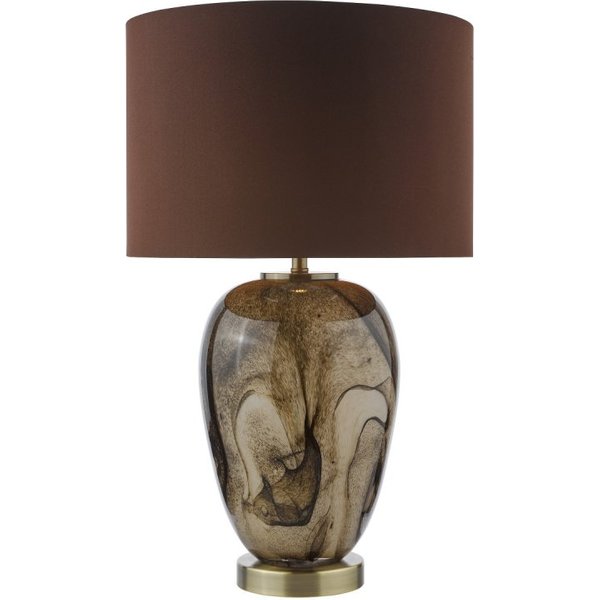 Dar Lighting Egas Brown Marble Effect Glass Table Lamp With Shade