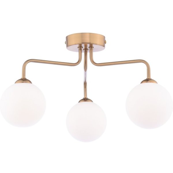Dar Wisebuys Feya 3 Light Semi Flush Ceiling Light in Antique Bronze And Opal Glass