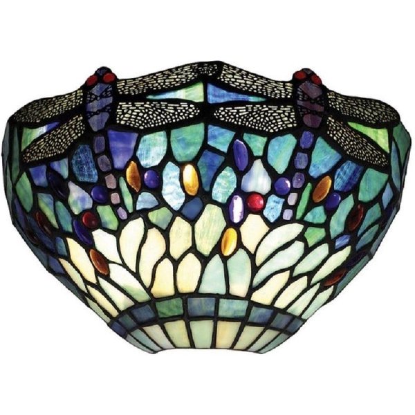 Interiors 1900 64102 Dragonfly Blue 1 Light Wall Light In Bronze With Shade
