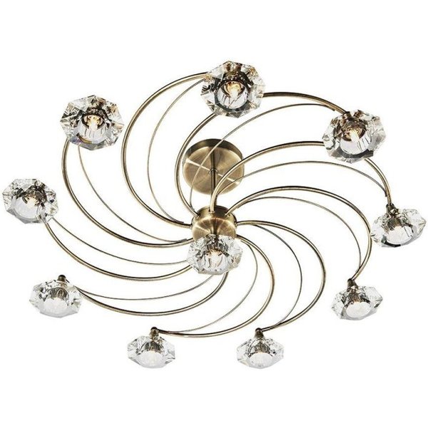 Dar LUT2375 Luther 10 Light Antique Brass Semi Flush Ceiling Light