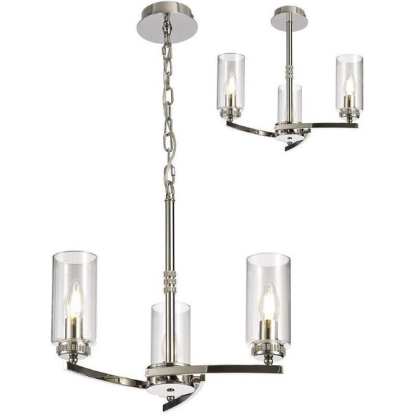 Benz 3 Light Semi Flush Ceiling Light In Polished Nickel With Clear Glass