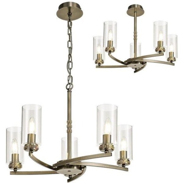Benz 5 Light Semi Flush Ceiling Light In Antique Brass With Clear Glass