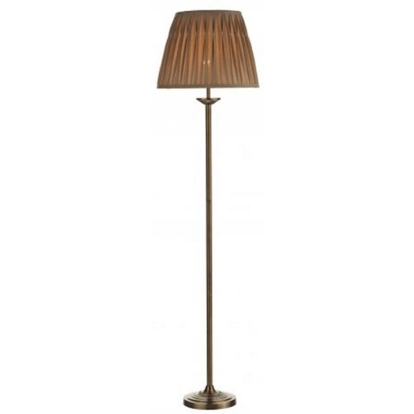 HAT4975 Hatton Floor Lamp In Antique Brass With Gold Faux Silk Shade