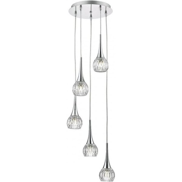 Dar LYA0550 Lyall 5 Light Pendant Light In Polished Chrome With Decorative Glass Spirals