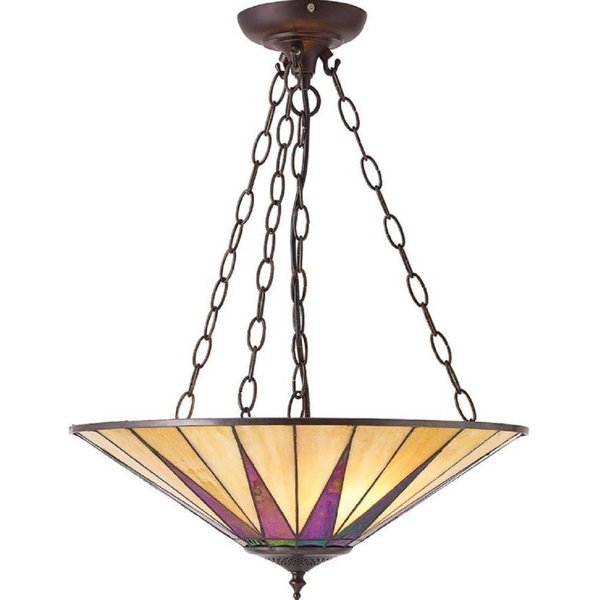 Interiors 1900 70754 Dark Star Tiffany Large 3 Light Inverted Ceiling Pendant Light With Shade