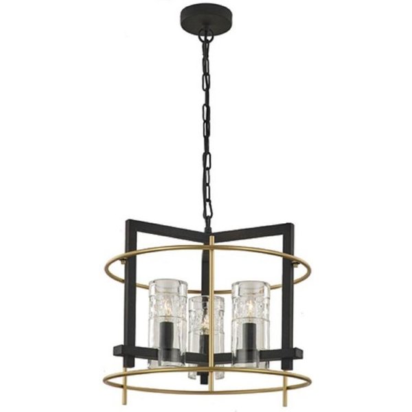 Franklite FL2368/3 Diner Three Light Ceiling Pendant Light In Antique Finish Ironwork And Matt Gold