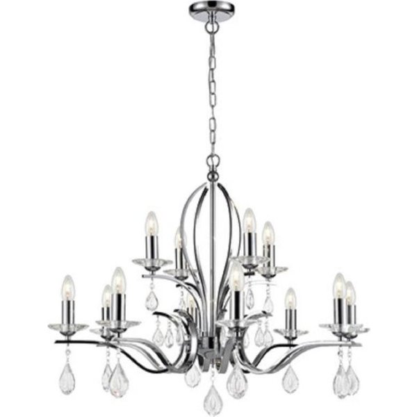 Franklite FL2403-12 Forum 12 Light Ceiling Pendant In Chrome With Crystal Glass Drops