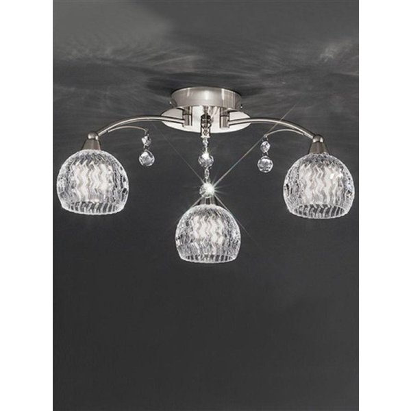 Franklite Jura FL2295/3 3 Light Satin Nickel, Crystal Semi Flush Ceiling Light