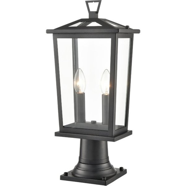 Franklite Dusk Outdoor 2 Light Pedestal Lantern In Matt Black Finish 485mm EXT6649