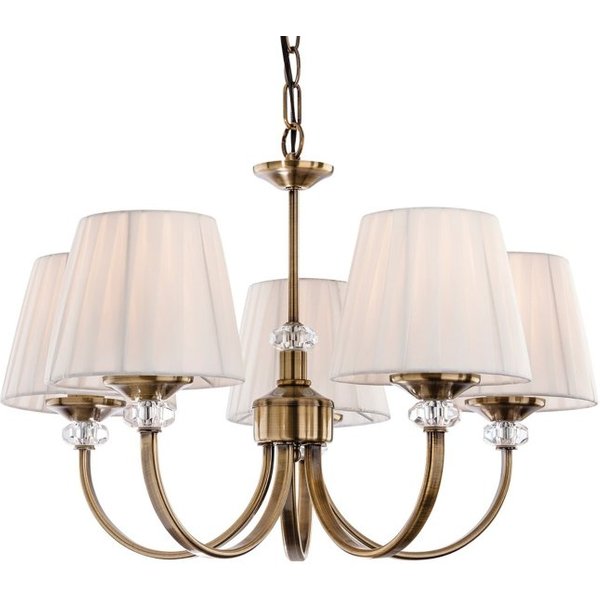 Firstlight 4863AB Langham 5 Light Multi-Arm Ceiling Light In Antique Brass With Pleated Cream Shades