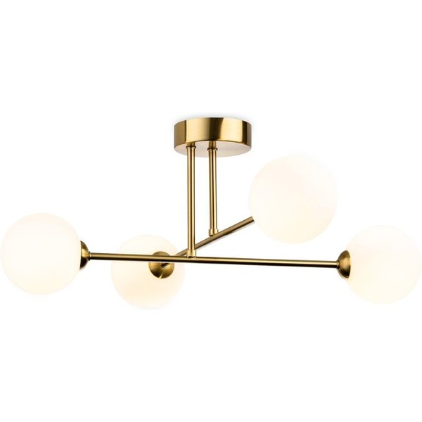 Firstlight 6910BB Lando 4 Light Flush Ceiling Light In Brushed Brass With Opal White Glass
