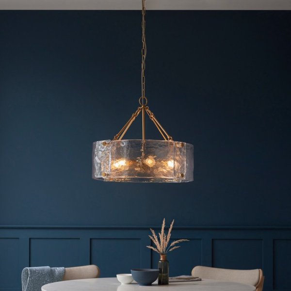 Endon 118584 Keller 6 Light Ceiling Pendant Light In Brushed Aged Brass With Textured Glass