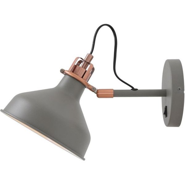 Ryde 1 Light Adjustable Wall Light In Sand Grey, Copper And White