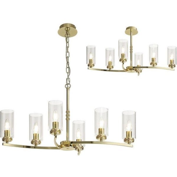 Benz 6 Light Semi Flush Ceiling Light In Polished Gold With Clear Glass