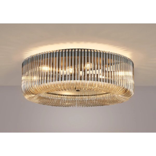 Verne 60 cm Round Flush Ceiling Light In Black Finish With Smoked Brown Glass