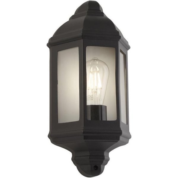 Traditional IP44 Outdoor Half Wall Light in Black with Clear Glass Panels