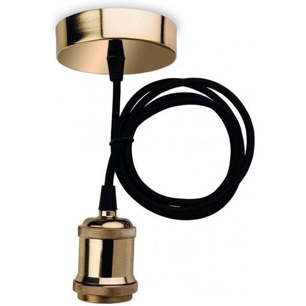 Modern Ceiling Pendant Kit Light In Brass Finish With Black Fabric Cord 7681BR