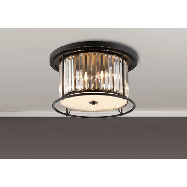 Crown 50 cm Flush Ceiling Light In Black Finish With Clear Crystal Glass