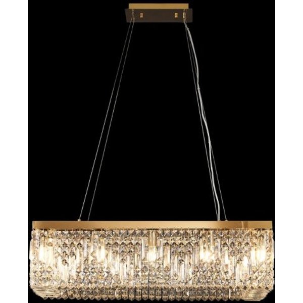 Baden 80 x 37 cm Rectangular Pendant Chandelier In Gold Finish With Crystal Glass
